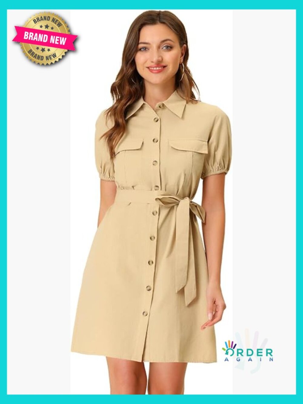 Collared Short Sleeve Cotton Shirtdress Safari Style Belted Casual Chic